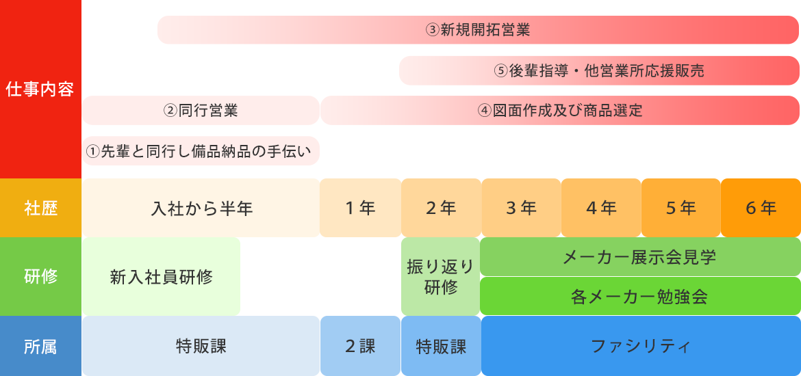 入社後の流れ　営業　